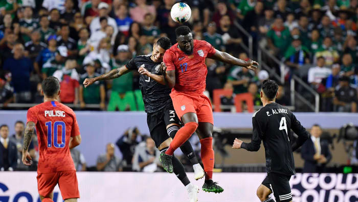 Jozy Altidore playing for the USA vs. Mexico